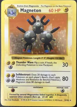 Magneton 9/102 Base Set Shadowless Holo Rare Pokemon Card LP - Image 1