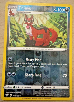Pokemon TCG Thievul 113/189 Darkness Ablaze Reverse Holo Rare Card - Image 1