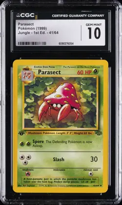 1999 POKEMON JUNGLE 1ST ED #41/64 PARASECT CGC 10 GEM MINT - Image 1