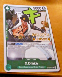 ONE PIECE ENGLISH CARD RARE JUDGE GAME CARTE PROMO HOLO X.Drake ST02-014 EN NEUF - Image 1