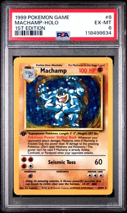 1999 POKEMON BASE SET 1ST EDITION #8 MACHAMP-HOLO PSA 6 - Image 1