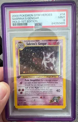 2000 POKEMON GYM HEOES — PSA 9 — SABRINA'S GENGAR – HOLO 1ST EDITION #14 - Image 1