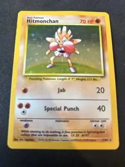 Pokemon TCG Hitmonchan Base Set Holo Card 7/102 Unlimited Rare LP - Image 1