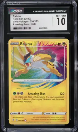 CGC 10 GEM MINT Raikou 050/185 Vivid Voltage Holo Amazing Rare 2020 Pokemon - Image 1