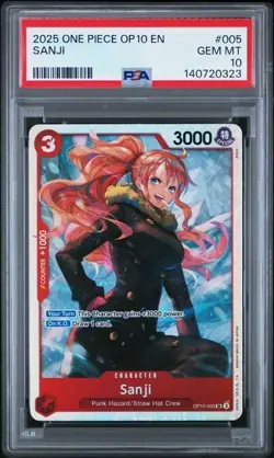 2025 One Piece OP10 EN Sanji PSA 10 GEM SUPER RARE #005 Extended Art - Image 1