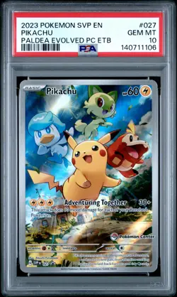 2023 POKEMON SVP PALDEA EVOLVED POKEMON CENTER ETB PROMO #027 PIKACHU PSA 10 - Image 1