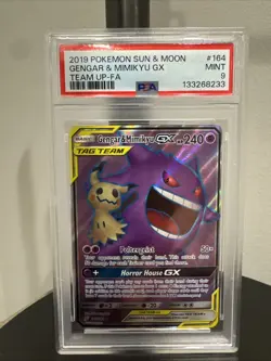 2019 Pokemon Sun & Moon Team Up Gengar & Mimikyu Gx #164 PSA 9 - Image 1