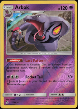 Pokemon Card Arbok Hidden Fates Reverse Holo Rare 27/68 Near Mint - Image 1