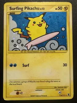 Pokemon Pikachu TCG Surfing Holo Card 114/111 Rising Rivals Secret Rare - Image 1