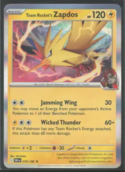Team Rocket's Zapdos Rare SV10: Destined Rivals 070/182 NM Holo Pokemon Card - Image 1
