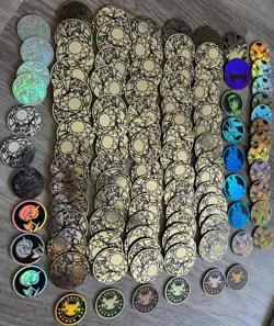 Nintendo Pokemon TCG Flip Coins Lot of 108 Holofoil Embossed Plastic Multicolor - Image 1