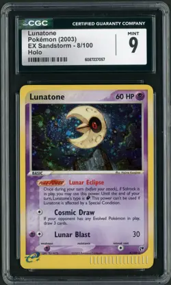 2003 Pokemon Ex Sandstorm Lunatone Holo Rare 8/100 CGC 9 - Image 1