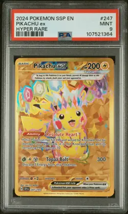 2024 POKEMON SSP EN-SURGING SPARKS HYPER RARE #247 PIKACHU EX PSA 9 - Image 1