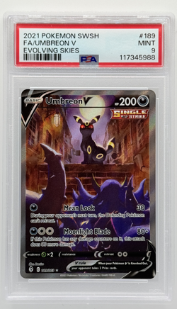 2021 Pokemon Sword Full Art Shield Evolving Skies #189 Fa Umbreon V PSA 9 - Image 1