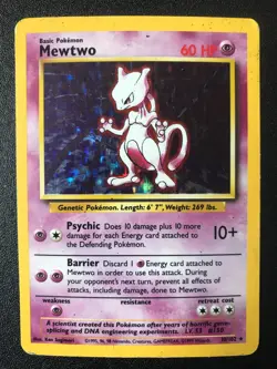 Mewtwo 10/102 BASE set Pokemon holo rare card MP/HP - Image 1