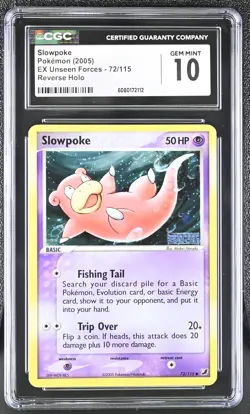 CGC 10 Slowpoke 2005 EX Unseen Forces 72/115 Reverse Holo Stamped Pokemon Card - Image 1