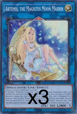 3X Yugioh Artemis, the Magistus Moon Maiden RA01-EN049 Secret Rare 1st Ed NM - Image 1