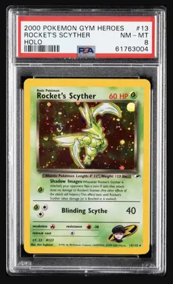 2000 Pokemon Gym Heroes Rocket’s Scyther Holo With Swirl #13 PSA 8 NM-MT - Image 1
