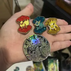 Official Pokemon Jolteon Vaporeon Flareon Vmax premium Collection Pins Set Of 3 - Image 1