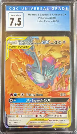 😊 CGC 7.5 Moltres Zapdos and Articuno GX Pokemon Card (2019) Hidden Fates 44/68 - Image 1