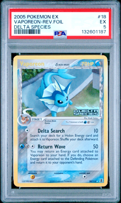 PSA 5 2005 Pokemon EX Delta Species Vaporeon Reverse Holo Foil Rare 18/113 - Image 1