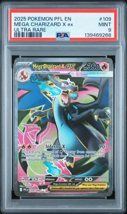2025 POKEMON PFL EN-PHANTASMAL FLAMES ULTRA RARE #109 MEGA CHARIZARD X EX PSA 9 - Image 1