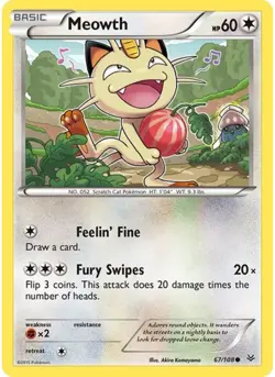 Meowth (Reverse Holofoil) 67/108 Pokemon NM - Roaring Skies - Image 1