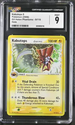 CGC 9 MINT Kabutops 2006 EX Holon Phantoms 9/110 Holo Pokemon Card psa - Image 1