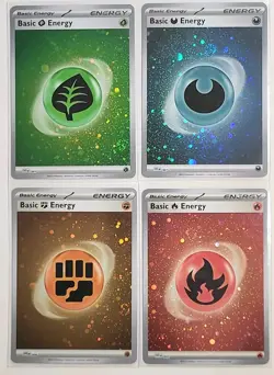 (4) Pokemon 151 Energy Non-HD SWIRLS Cosmos Holo Lot - Grass Fighting Fire Dark - Image 1