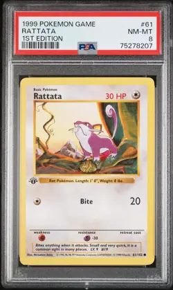 1999 POKEMON BASE SET 1ST EDITION #61 RATTATA PSA 8 - Image 1