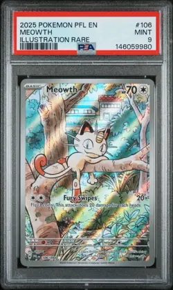 2025 POKEMON PFL EN-PHANTASMAL FLAMES ILLUSTRATION RARE #106 MEOWTH PSA 9 - Image 4