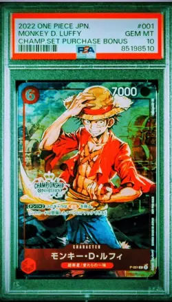 2022 One Piece Japanese Champ Set Purchase Bonus #001 Monkey D Luffy PSA 10 - Image 1