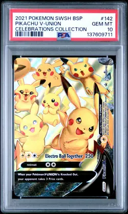 2021 POKEMON SWSH BLACK STAR PROMO CELEBRATIONS COLL #142 PIKACHU V-UNION PSA 10 - Image 1