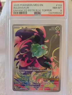BULBASAUR ENHANCED BSTR BOX TOPPER #133- 2025 POKEMON MEGA EVOLUTIONS- PSA NEAR - Image 1