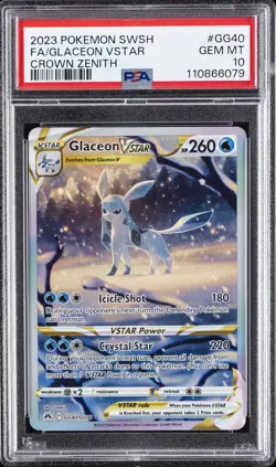 2023 POKEMON SWORD & SHIELD CROWN ZENITH #GG40 FULL ART/GLACEON VSTAR PSA 10 - Image 1