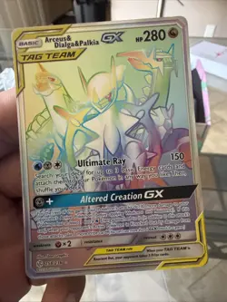 Pokemon TCG Cosmic Eclipse Arceus & Dialga & Palkia GX Rainbow Rare Card 258/236 - Image 1