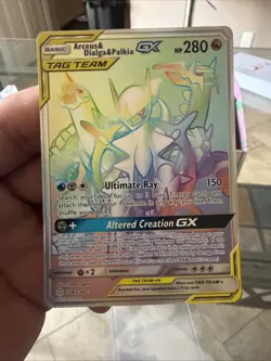 Pokemon TCG Cosmic Eclipse Arceus & Dialga & Palkia GX Rainbow Rare Card 258/236 - Image 4