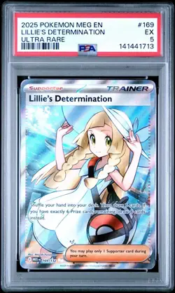 2025 Pokemon Mega Evolution #169 Lillie’s Determination Ultra Rare PSA 5 Card EX - Image 1