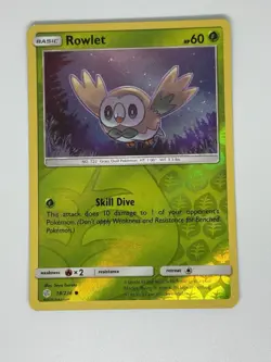Rowlet REVERSE HOLO card 18/236 Sun & Moon Cosmic Eclipse 2019 Pokemon TCG - Image 1