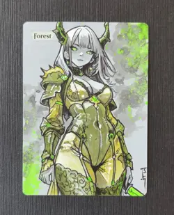 Magic MTG Altered Painted Forest Dark Elf Anime Girl by white_alters - Image 1