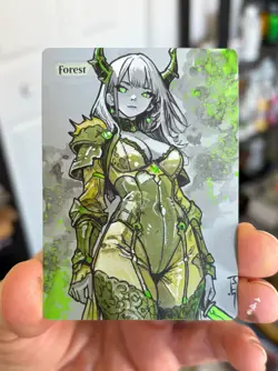Magic MTG Altered Painted Forest Dark Elf Anime Girl by white_alters - Image 2