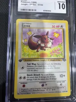 CGC Gem Mint 10 Eevee 51/64 1st Edition Jungle WOTC Pokemon Card 1999 Vintage - Image 2