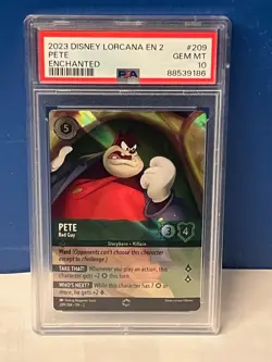 Disney Lorcana 2023 EN2 Pete Bad Guy Card 209/204 Enchanted, PSA 10 Gem Mint - Image 1