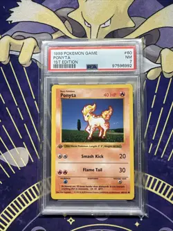 1999 Pokemon Game Base Shadowless 1st Edition English Card-PSA 7 Ponyta 60/102 - Image 1
