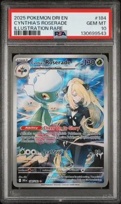 PSA 10 CYNTHIA'S ROSERADE #184 2025 POKEMON DESTINED RIVALS ILLUSTRATION RARE - Image 1