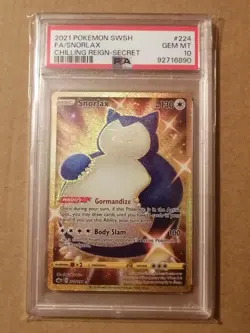 2021 POKEMON SWORD & SHIELD CHILLING REIGN SECRET #224 FULL ART/SNORLAX PSA 10 - Image 1
