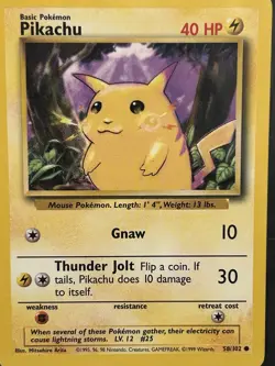 Pikachu 58/102 Base Set Regular Unlimited Common 1999 WoTC Pokemon TCG NM - Image 2
