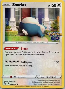Pokemon TCG Snorlax 55/78 Pokemon GO Holo NM - Image 1