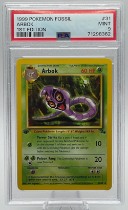1999 POKEMON FOSSIL #31 ARBOK 1ST EDITION PSA 9 MINT - Image 1