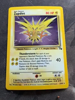 Pokemon Fossil - Zapdos HOLO - 15/62 - NM+ Clean! - Vintage Holofoil! - Image 1